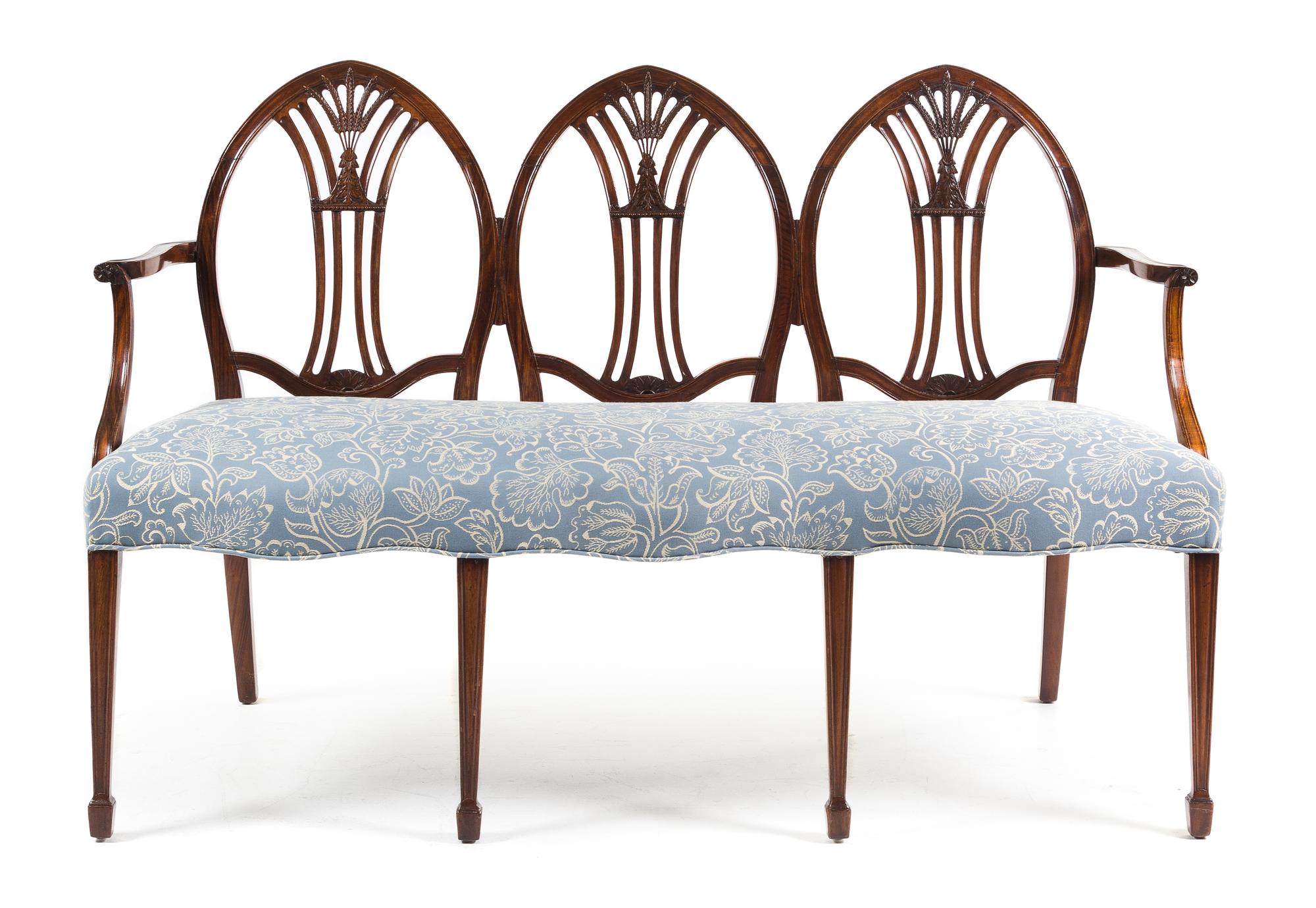 A George III Mahogany Triple-Back Settee Height 37 x width 57 x depth 21 1/2 inches. — LATE 18TH CENTURY