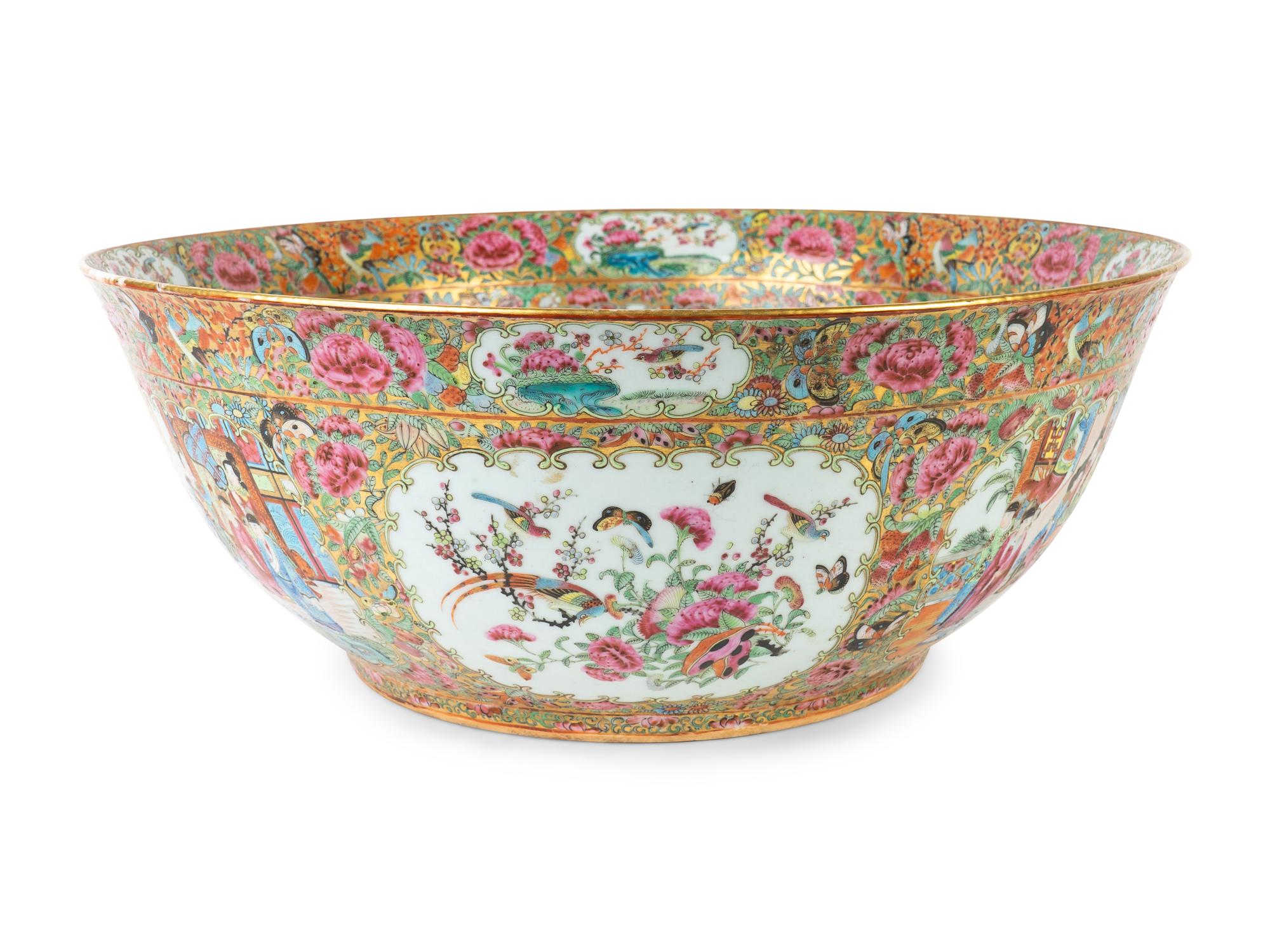 A Large Rose Medallion Porcelain Punch Bowl