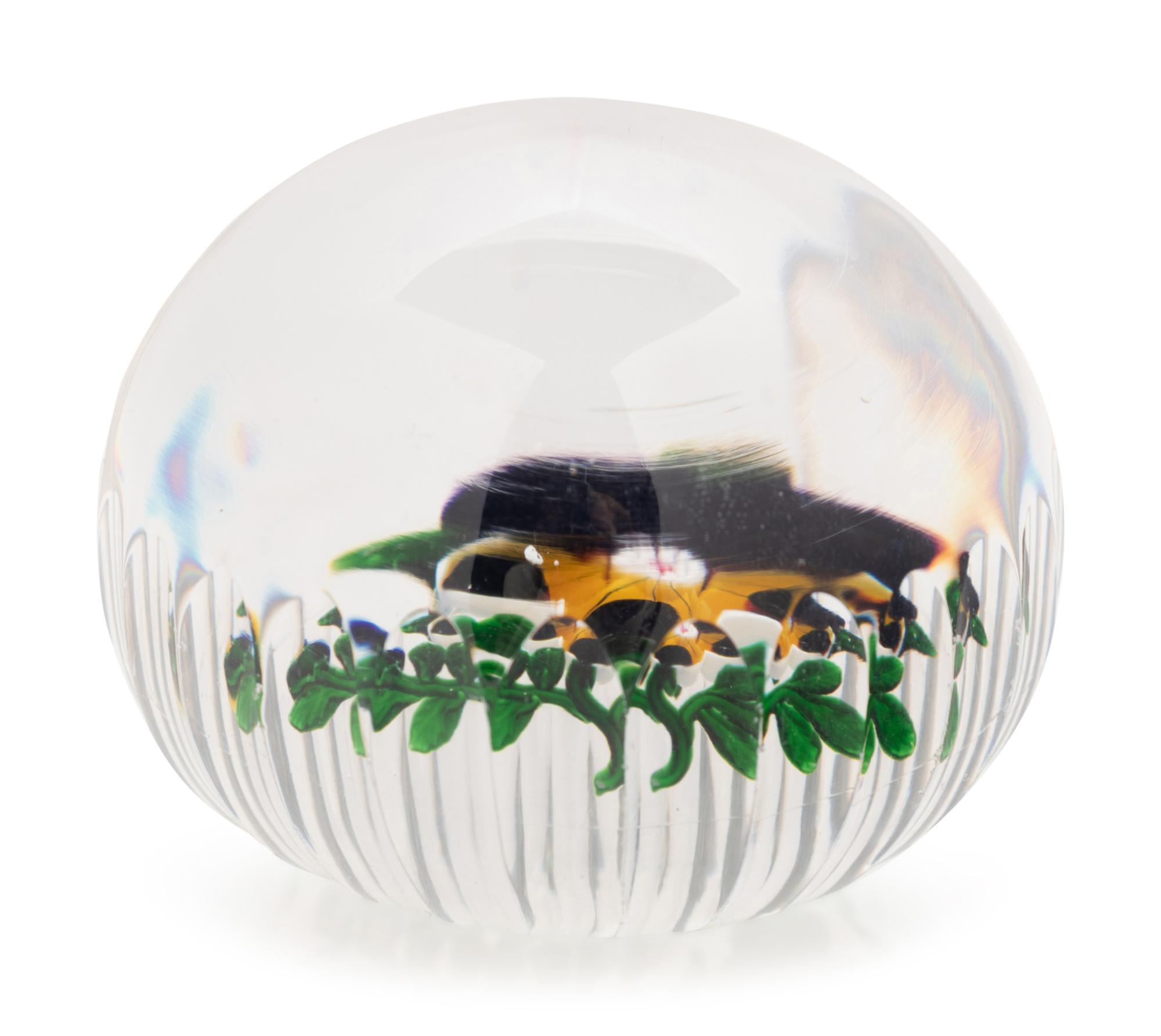 A Baccarat Pansy and Bud Faceted Glass Paperweight