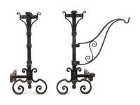 A Pair of Continental Iron Andirons with Posset Cup Holders
