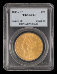 A United States 1883-CC Liberty Head $20 Gold Coin