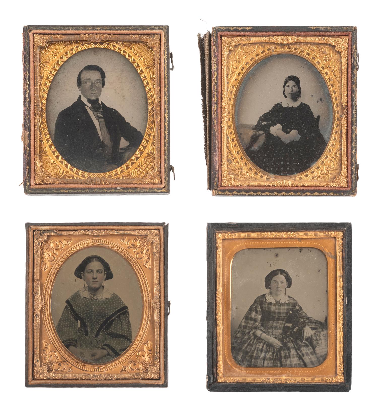 [EARLY PHOTOGRAPHY]. 57 sixth and ninth plate ambrotypes and tintypes of men and women.