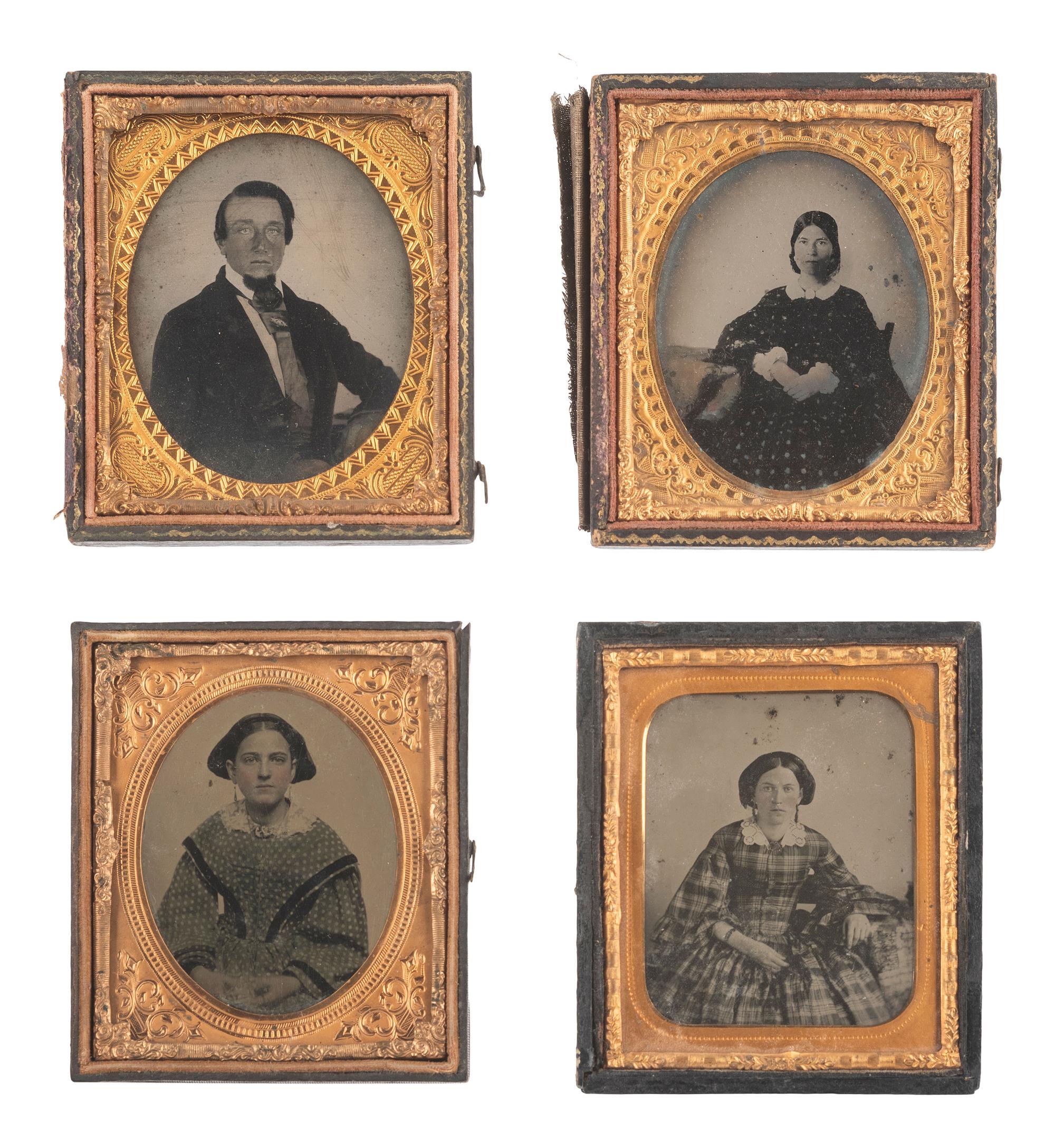 [EARLY PHOTOGRAPHY]. 57 sixth and ninth plate ambrotypes and tintypes of men and women.