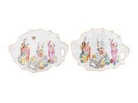 A Pair of English Porcelain Leaf-shape Plates — C. 1760