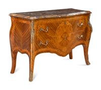 A Louis XV Style Gilt-Bronze Mounted Marquetry Commode