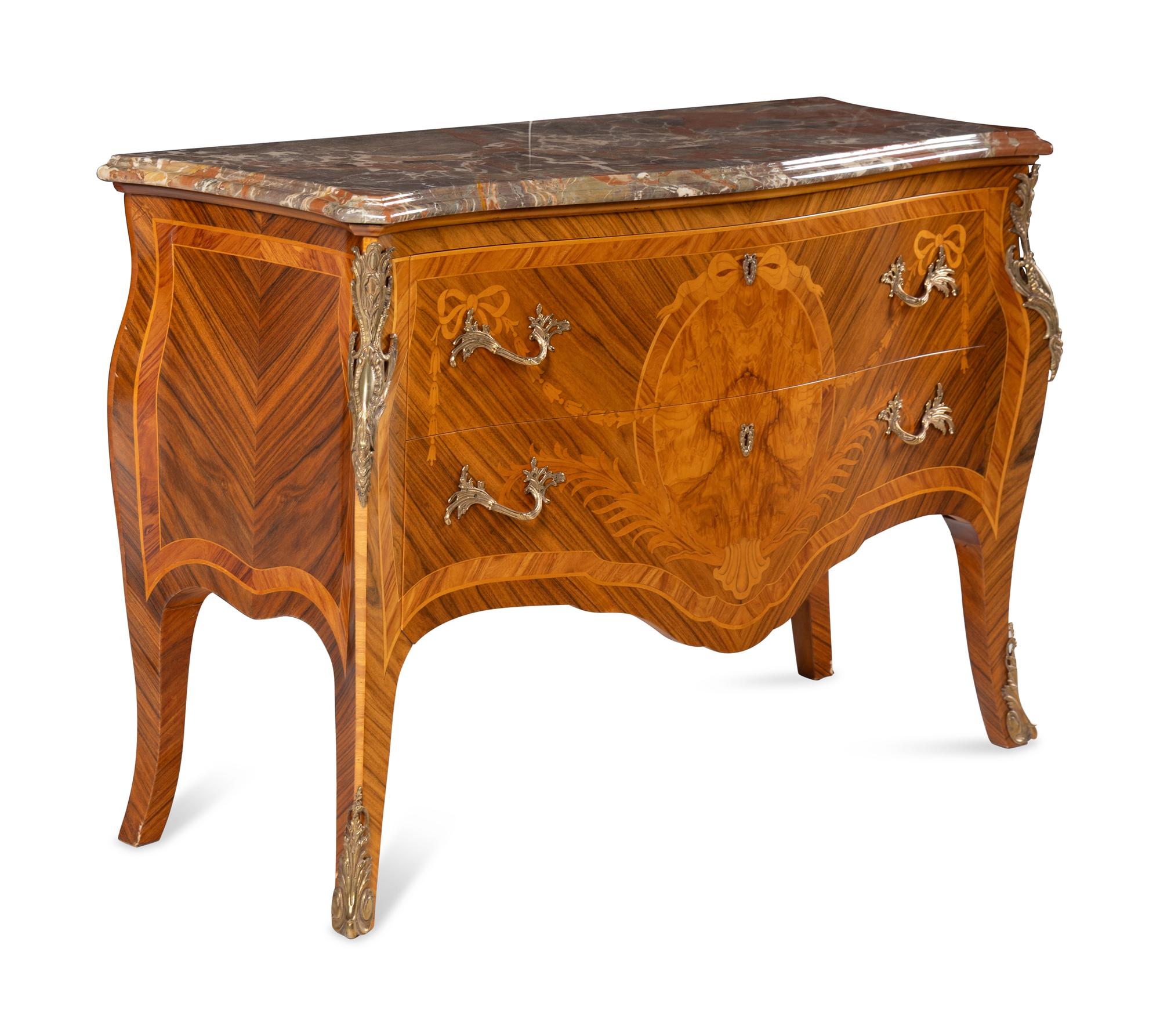 A Louis XV Style Gilt-Bronze Mounted Marquetry Commode