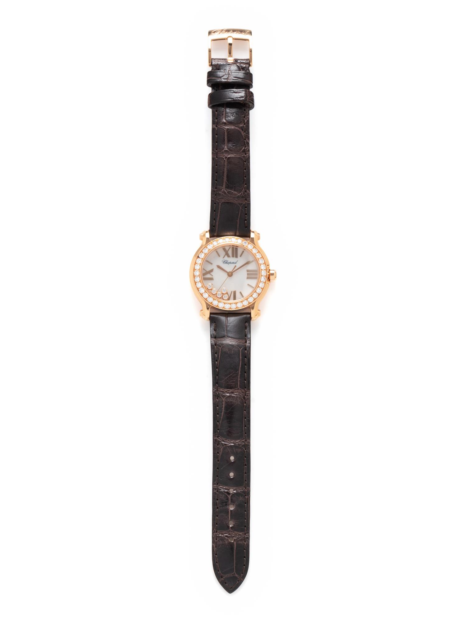 CHOPARD, 18K ROSE GOLD AND DIAMOND 'HAPPY SPORT' WATCH