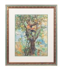American School (20th century) Boy in a Tree watercolor on…