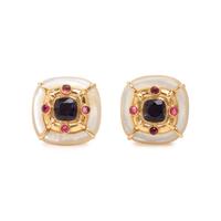 Multigem, Mother-of-Pearl, and Yellow Gold Earrings