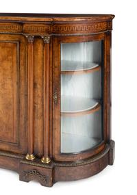 An English Gilt Metal Mounted Walnut and Marquetry Serving Cabinet