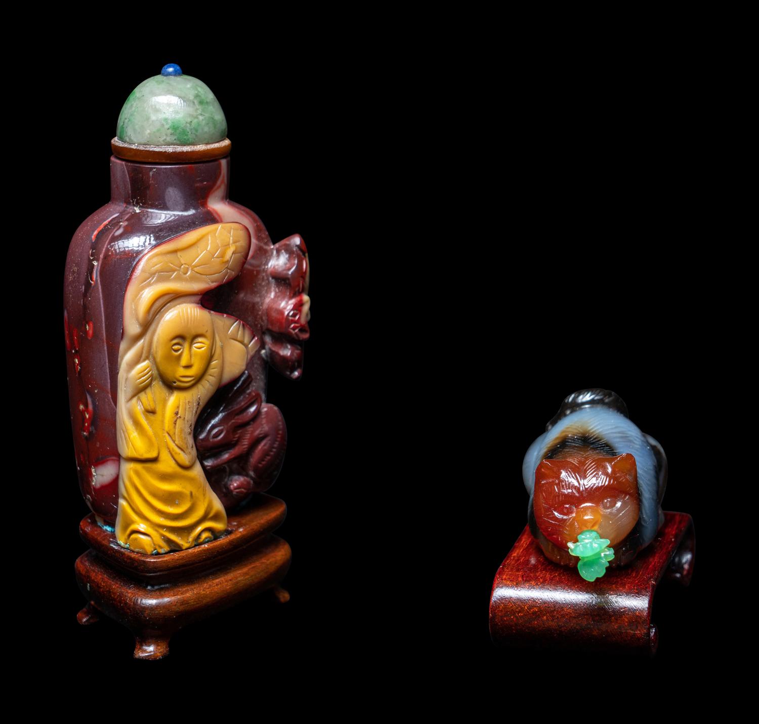 Two Chinese Carved Agate Snuff Bottles