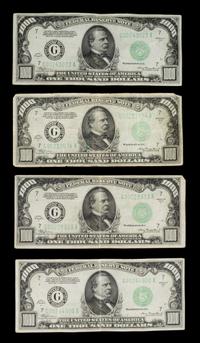 A Collection of Four United States 1934A-G $1,000 Federal Reserve Notes