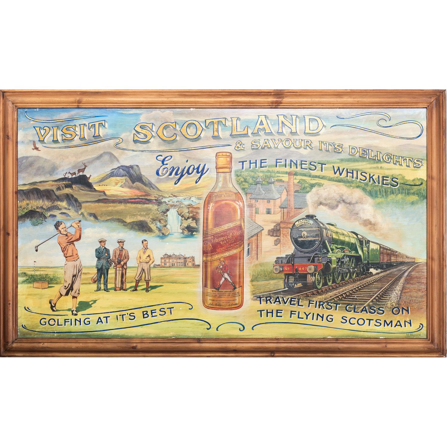A Johnnie Walker Red Label Visit Scotland Painted Advertising Sign