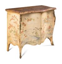 A George III Gilt Bronze Mounted Chinoiserie Painted Marble-Top Commode