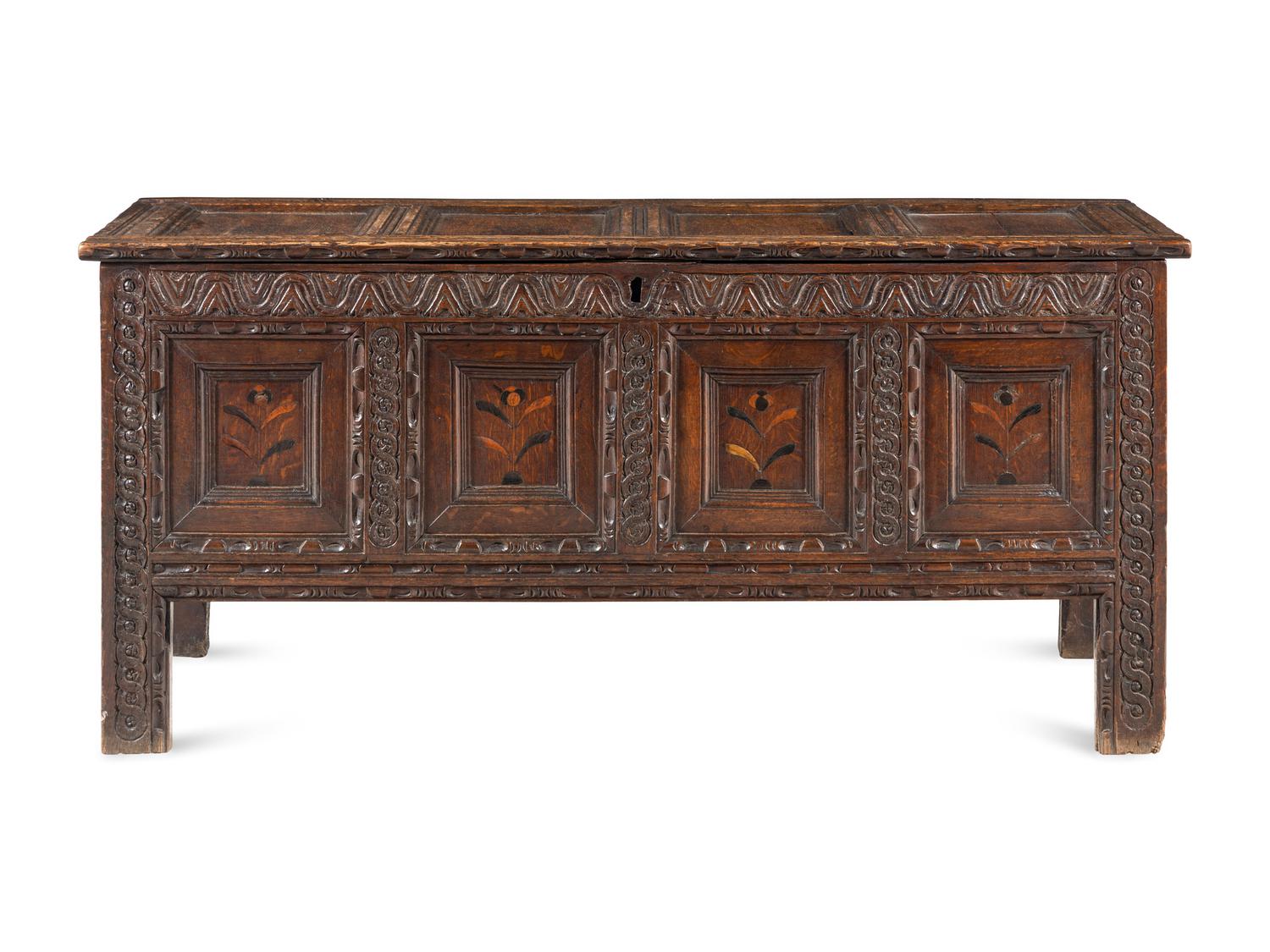 A Charles II Oak and Marquetry Blanket Chest