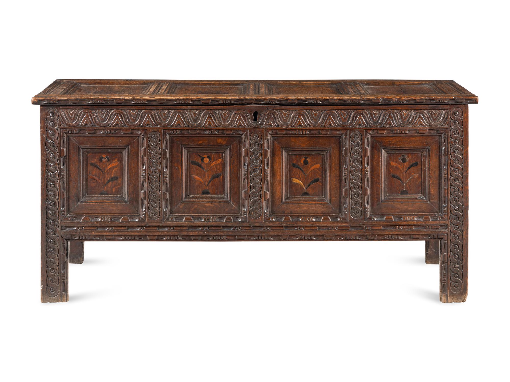 A Charles II Oak and Marquetry Blanket Chest