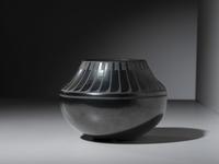 Blackware Pottery Jar, with Repeating Feathers