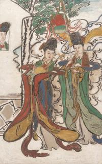 Two Chinese Polychrome Painted Wood Boards