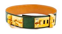 An Hermès Vert Clair Lizard Collier de Chien Belt, 32.5" L x 2" W.