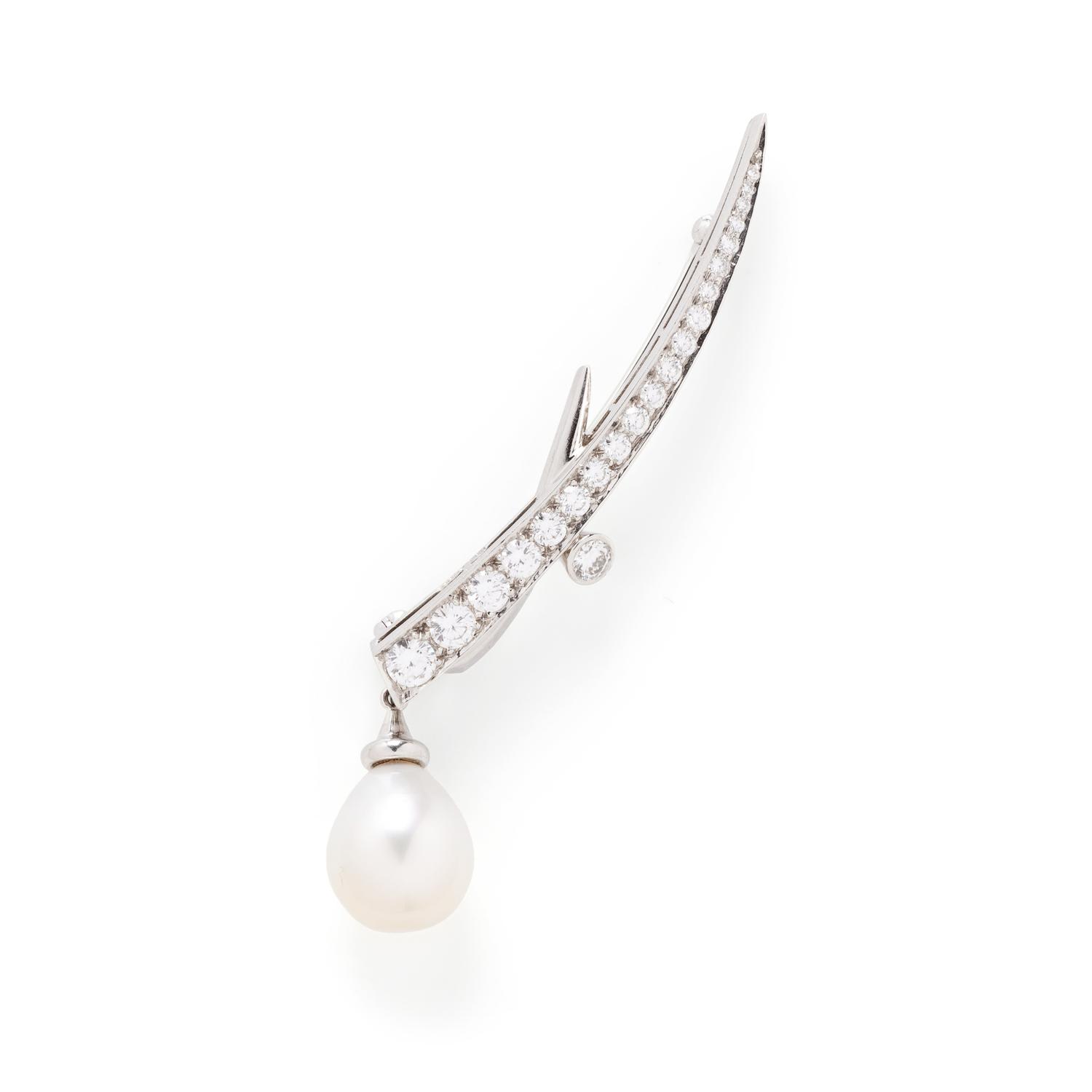 BOODLES, PLATINUM, DIAMOND AND CULTURED PEARL BROOCH