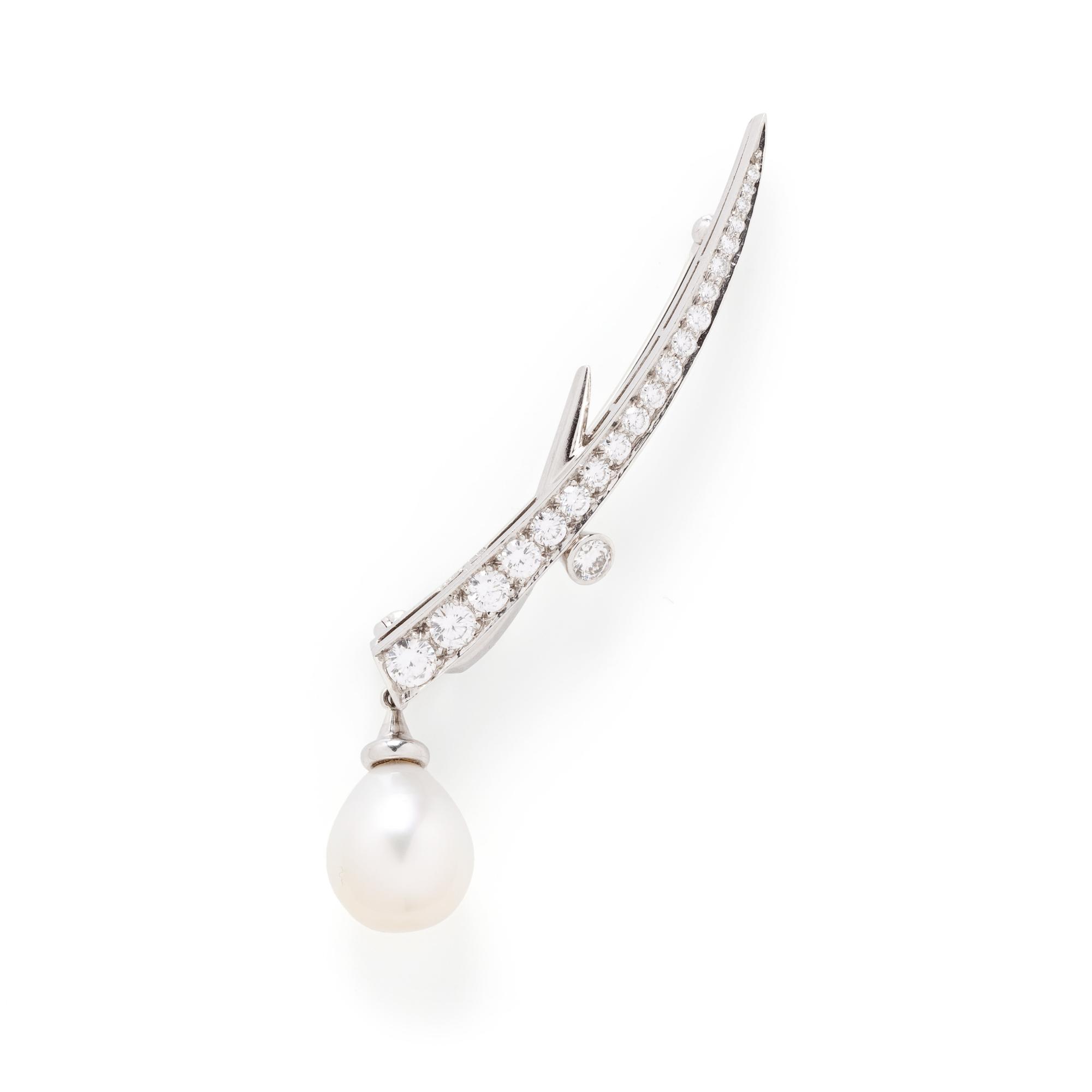 BOODLES, PLATINUM, DIAMOND AND CULTURED PEARL BROOCH