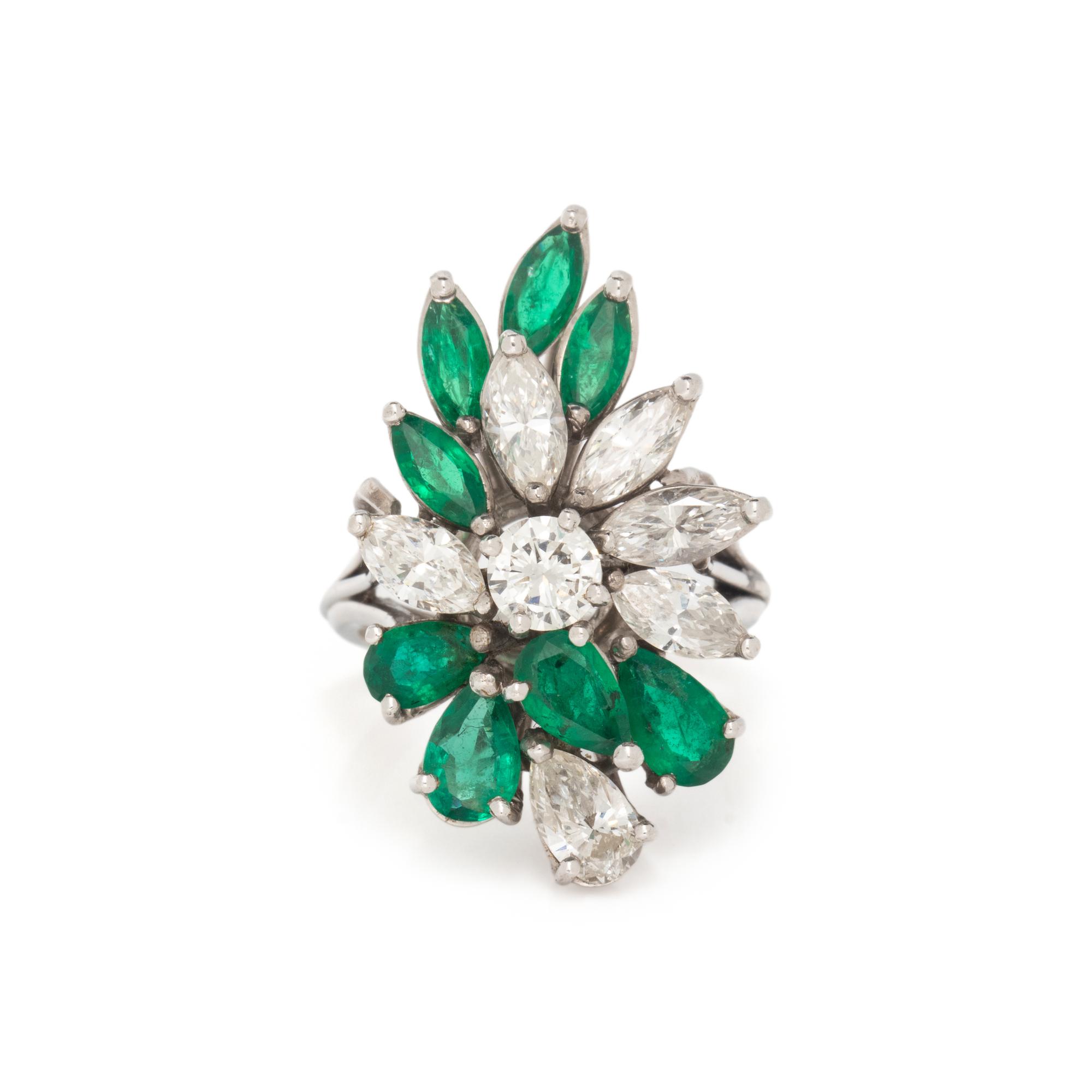 EMERALD AND DIAMOND CLUSTER RING