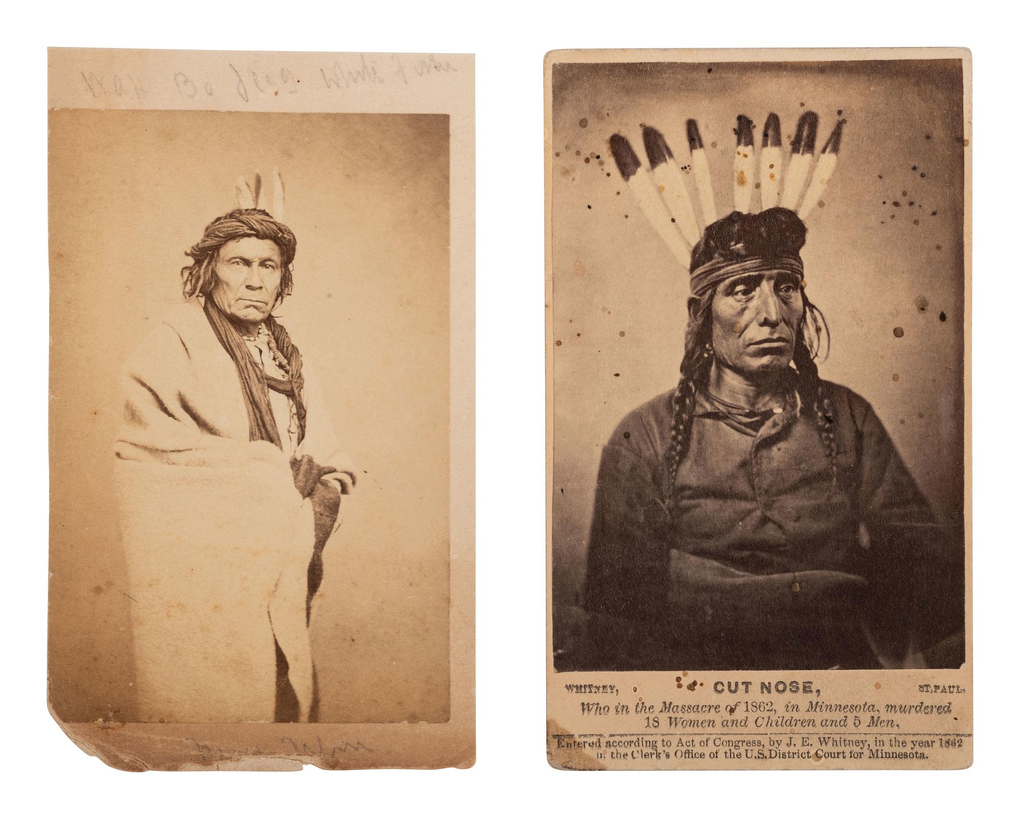[NATIVE AMERICANS]. 2 CDVs of Sioux involved in the 1862 Dakota Uprising incl. Cut Nose by WHITNEY.