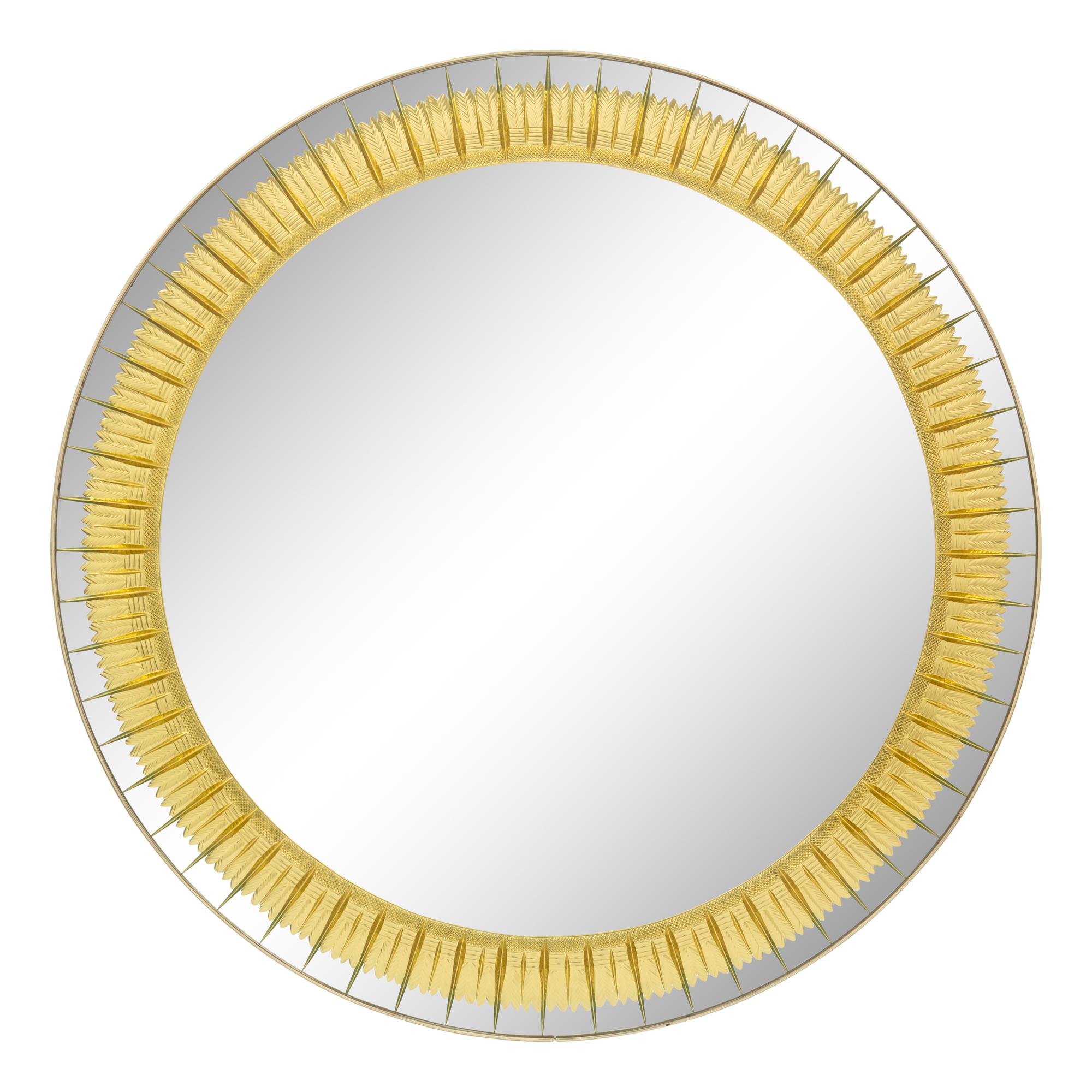 A Cristal Arte Gilt Decorated Etched Glass Mirror