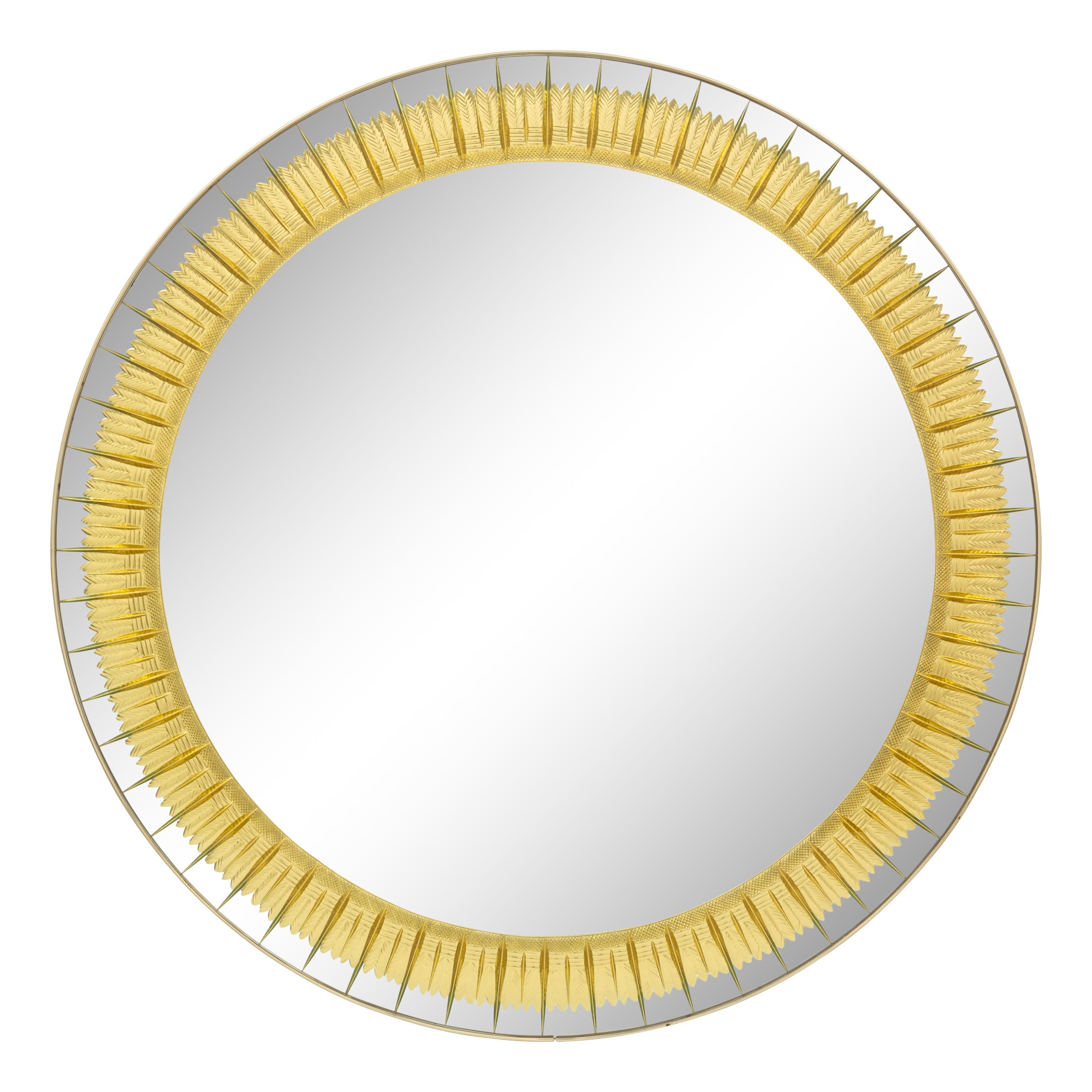 A Cristal Arte Gilt Decorated Etched Glass Mirror