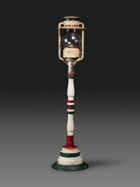 An American Painted Wood and Metal Stag Decorated Oil Lamppost