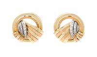 A Pair of Retro Bicolor Gold, Platinum and Diamond Dress Clips, 9.60 dwts.