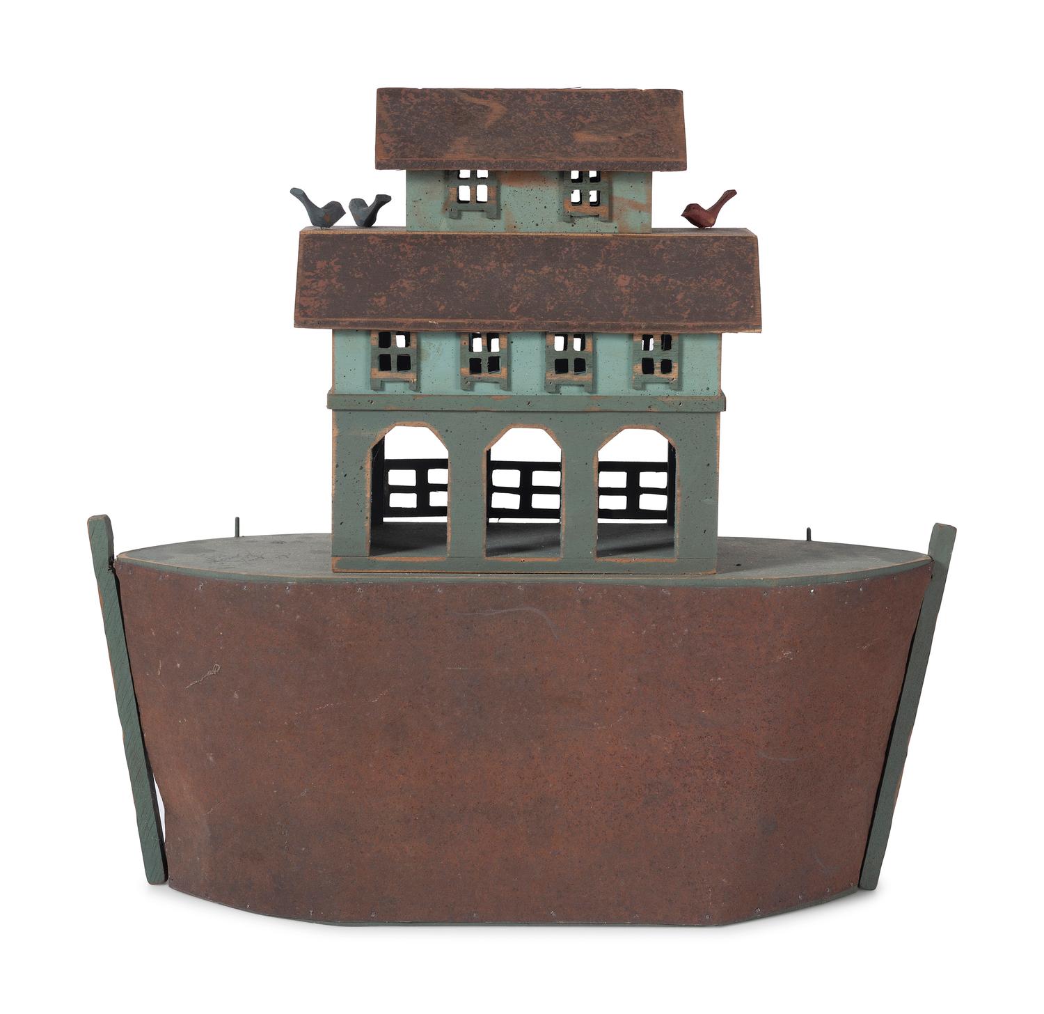A Folk Art Painted Wood and Metal Noah's Ark by Barry Grosscup