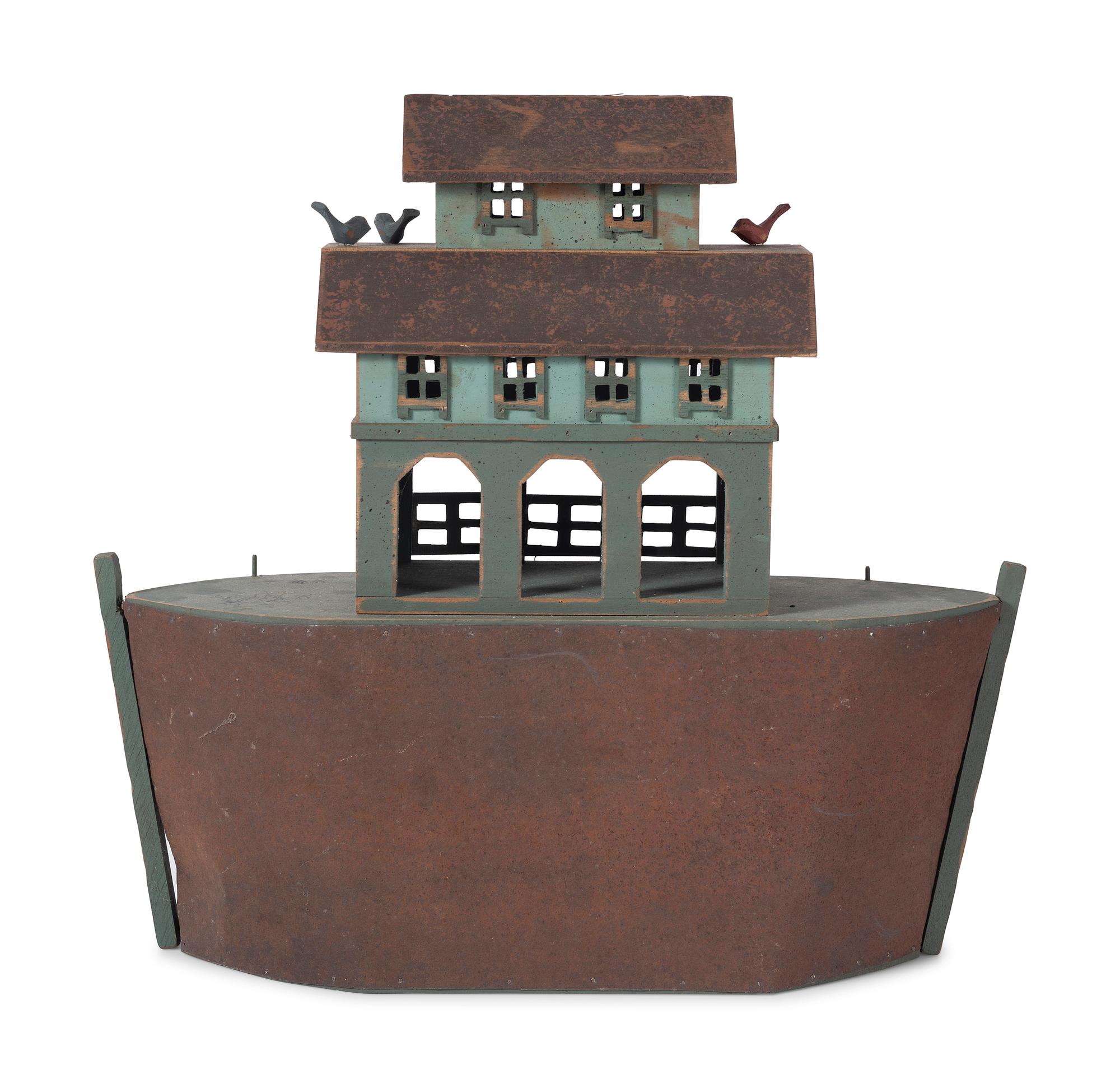 A Folk Art Painted Wood and Metal Noah's Ark by Barry Grosscup