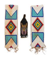 A Pair of Plains Loom-Beaded Strips and Bookmark