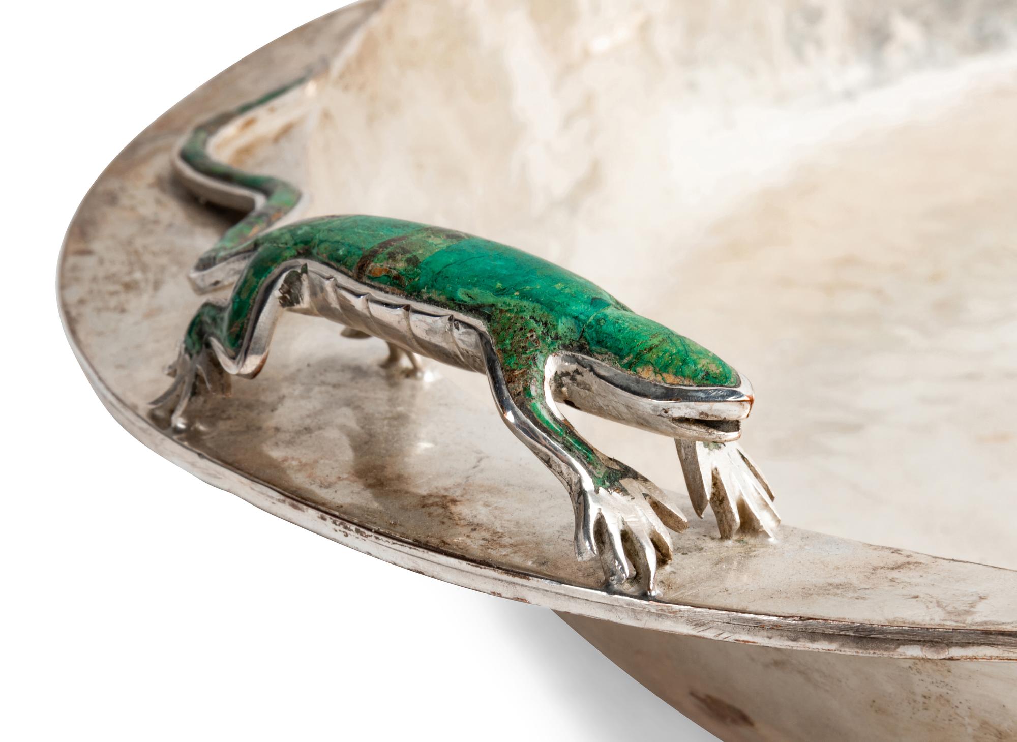 A Mexican Hardstone-Mounted Silver-Plate Tray
