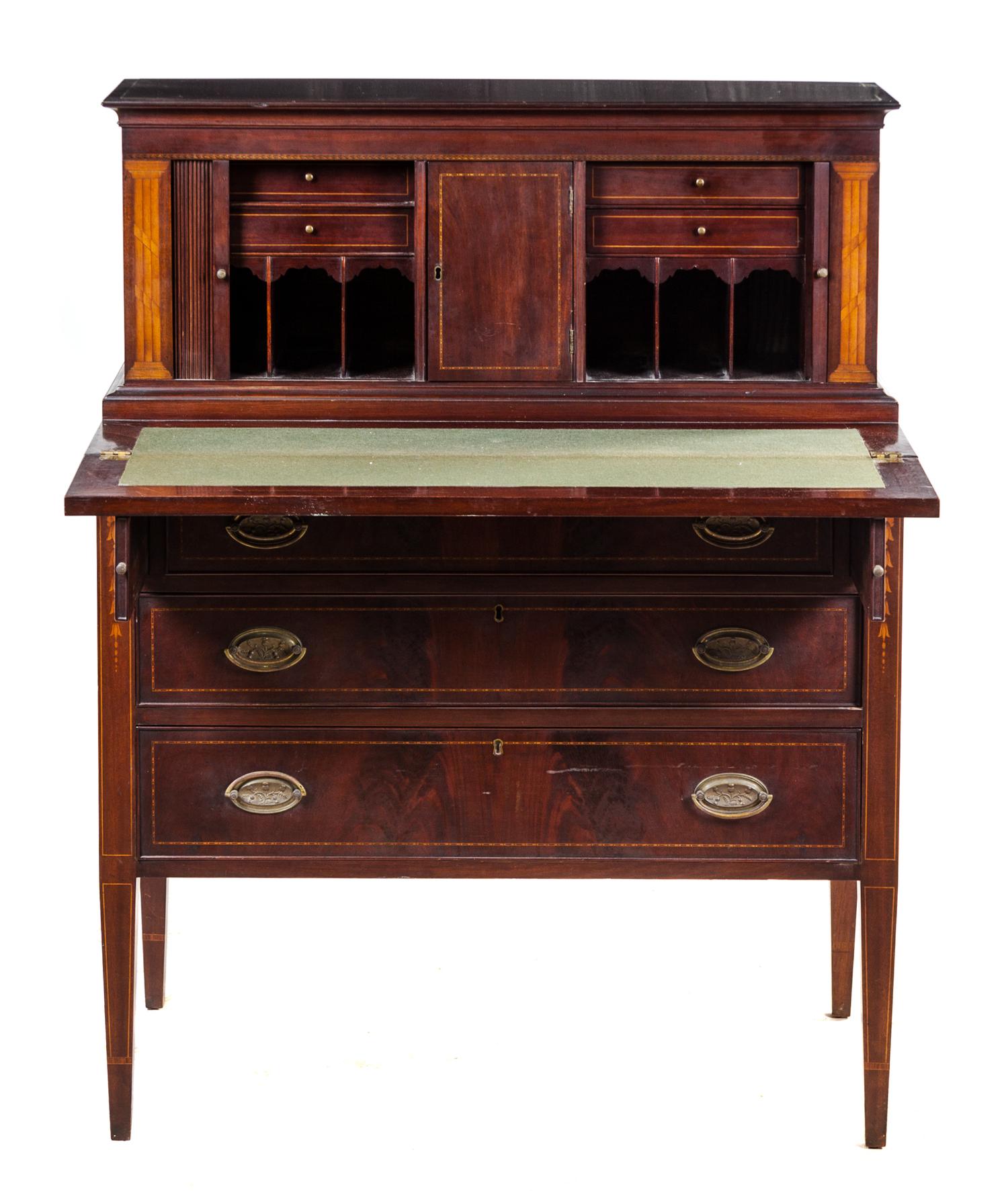 An American Mahogany Secretary Bureau Height 45 3/4 x width 35 3/4 x depth 18 3/4 inches. — LATE 19TH CENTURY