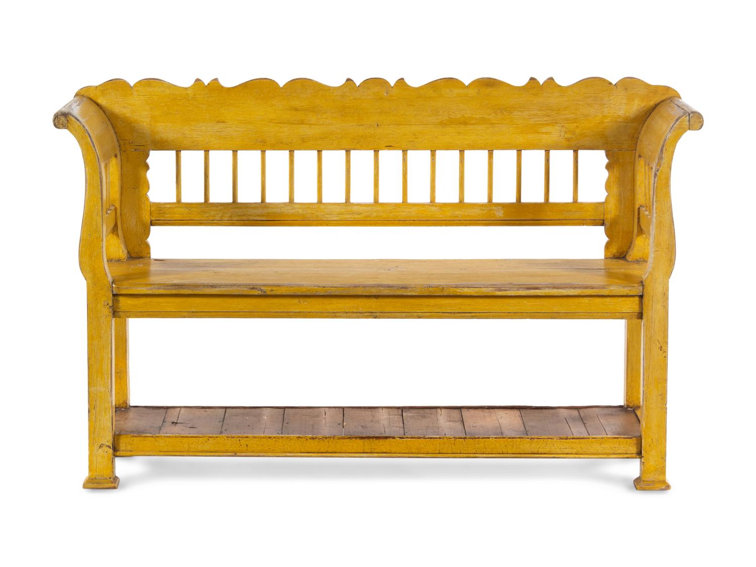 A Yellow-Painted Hall Bench