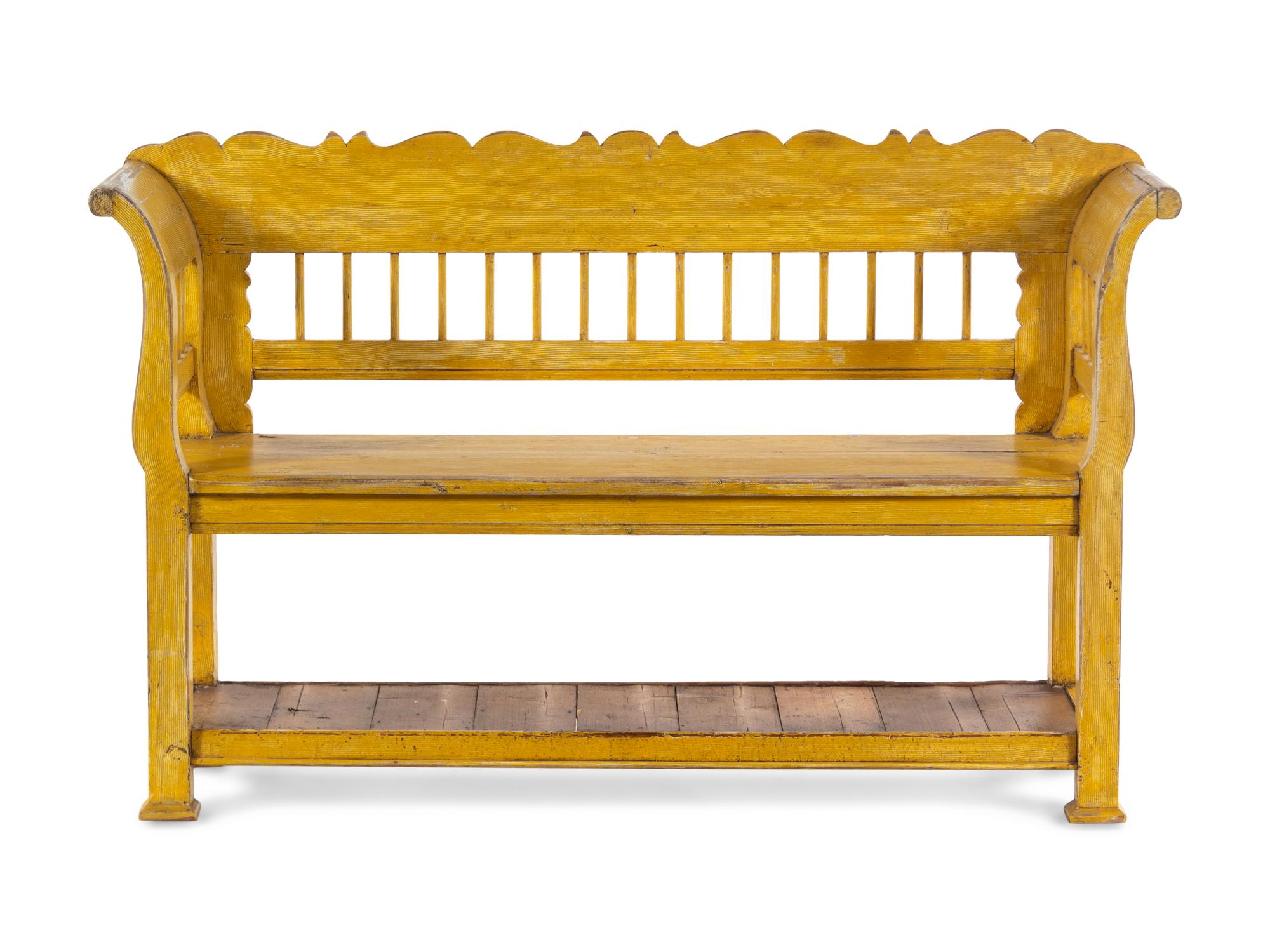 A Yellow-Painted Hall Bench