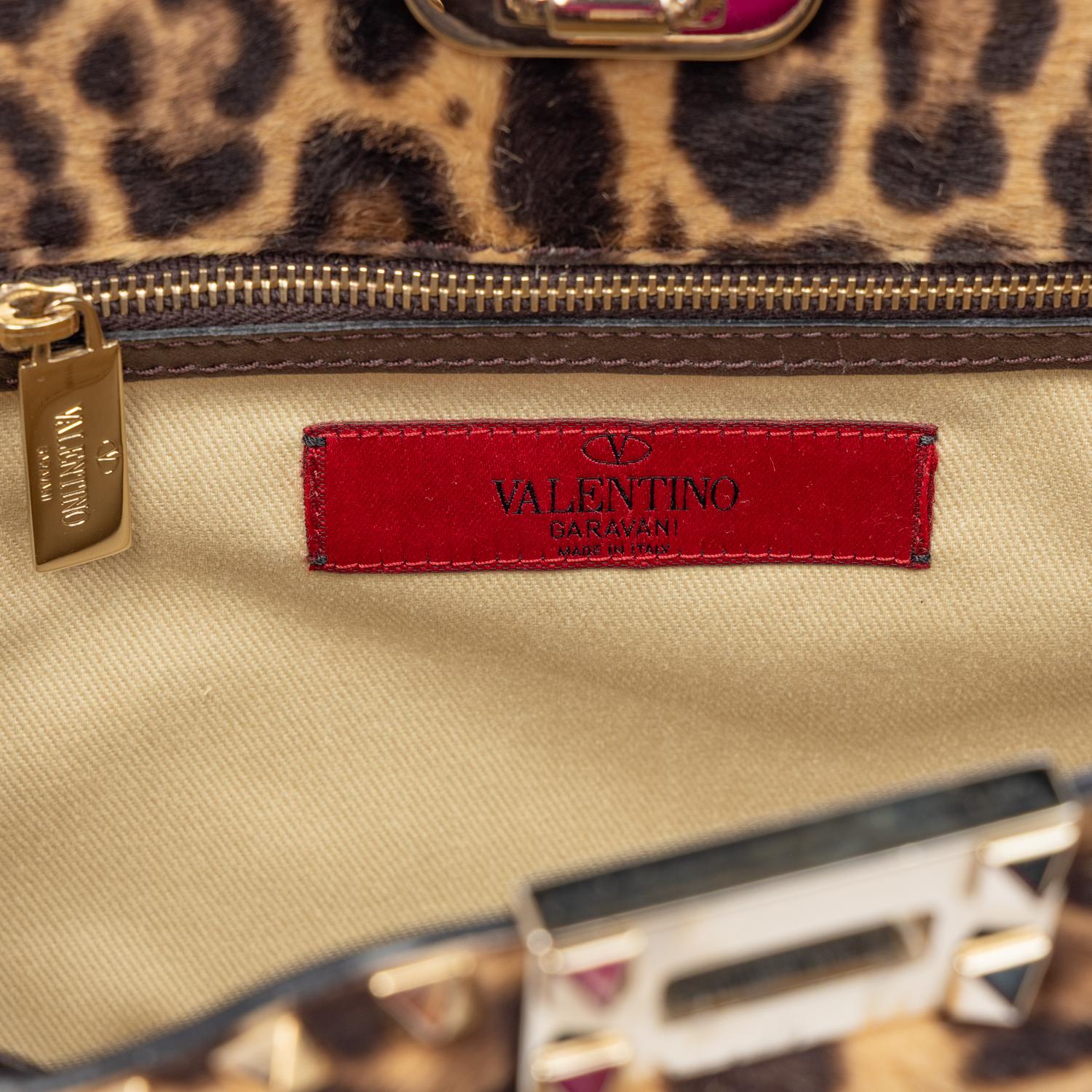VALENTINO, JAGUAR-PRINT PONY ROCKSTUD BAG