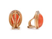 CORAL AND DIAMOND EARCLIPS