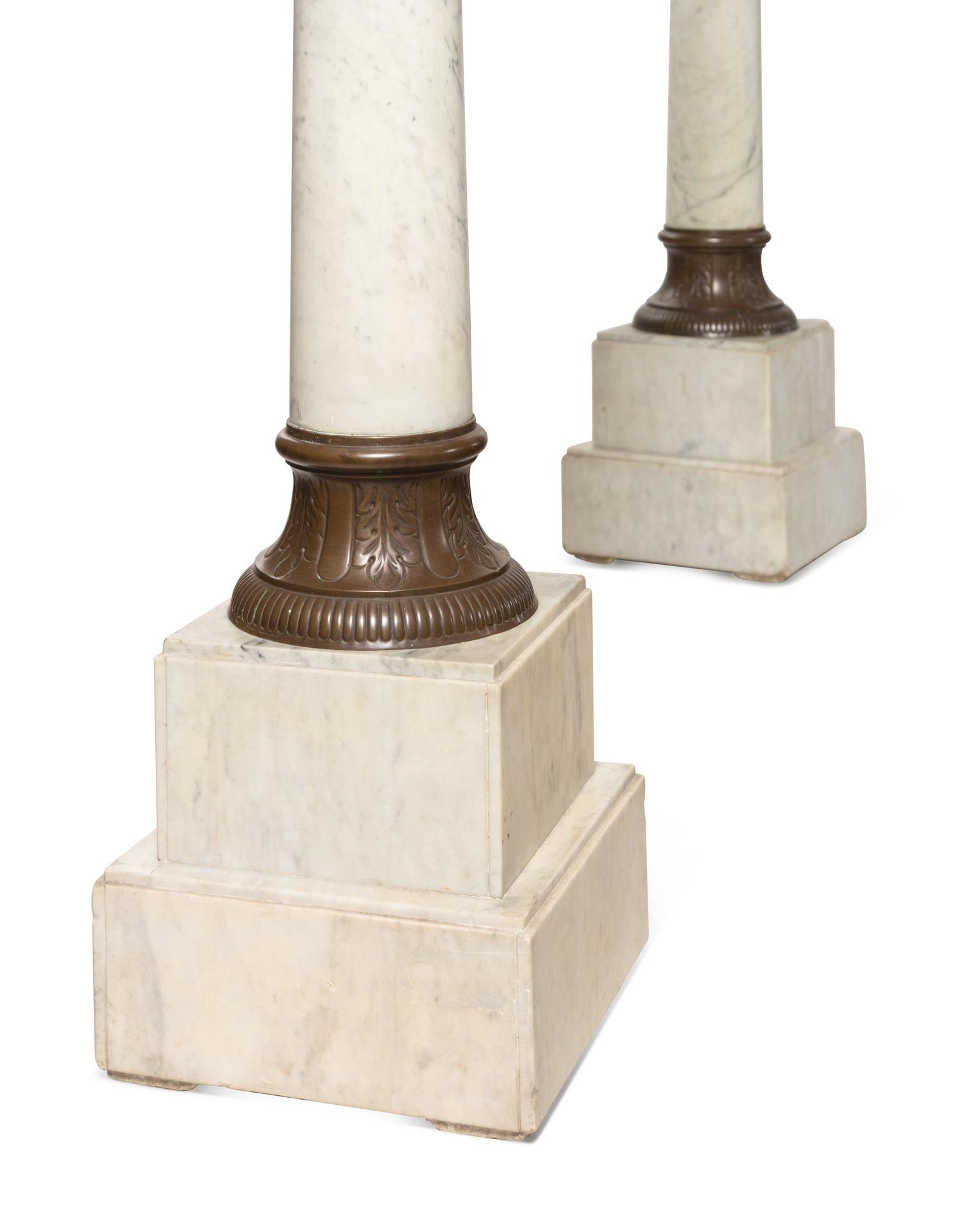 A Pair of Continental Bronze Mounted Marble Pedestals