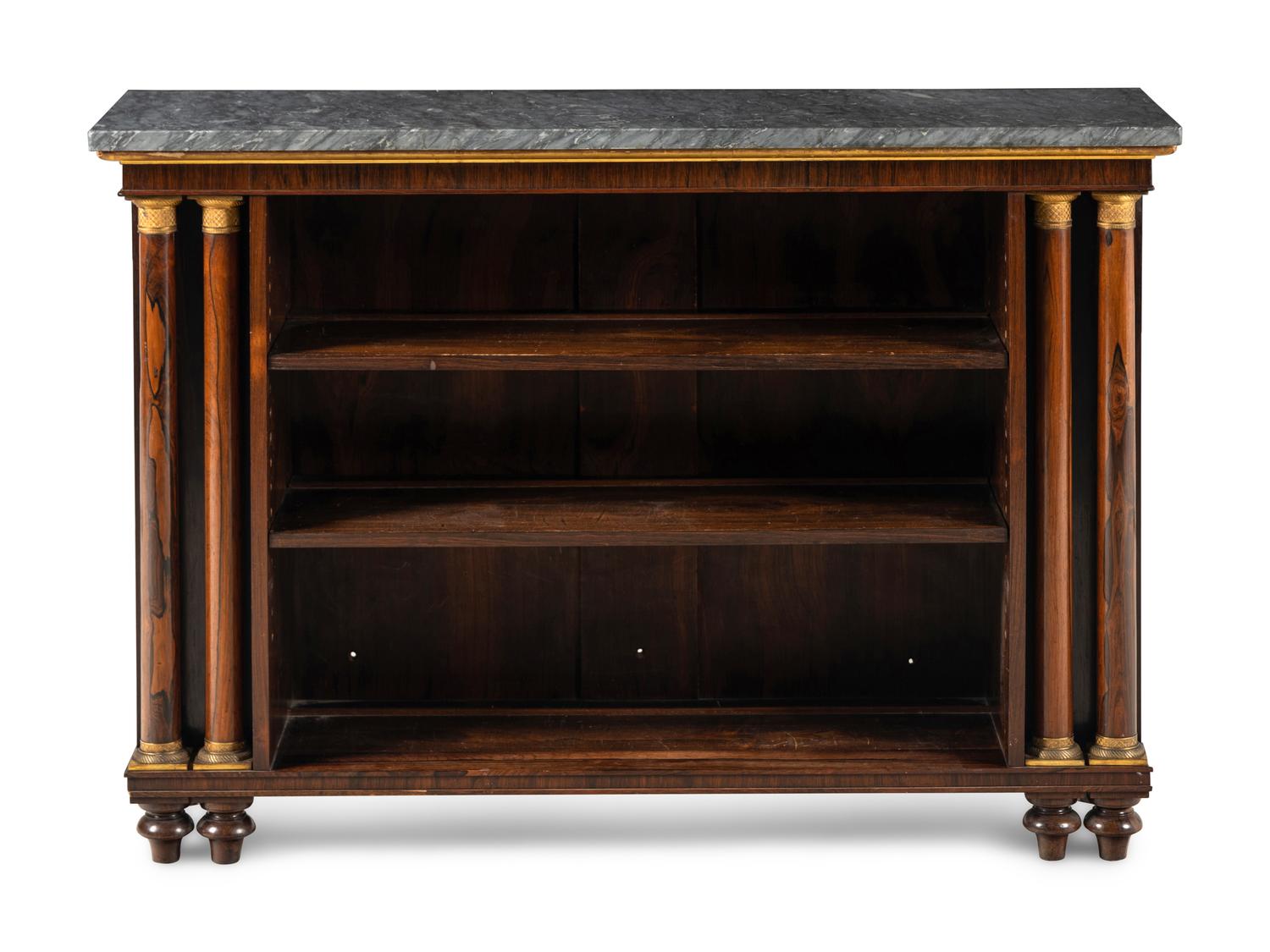 A Regency Rosewood Marble-Top Open Bookcase