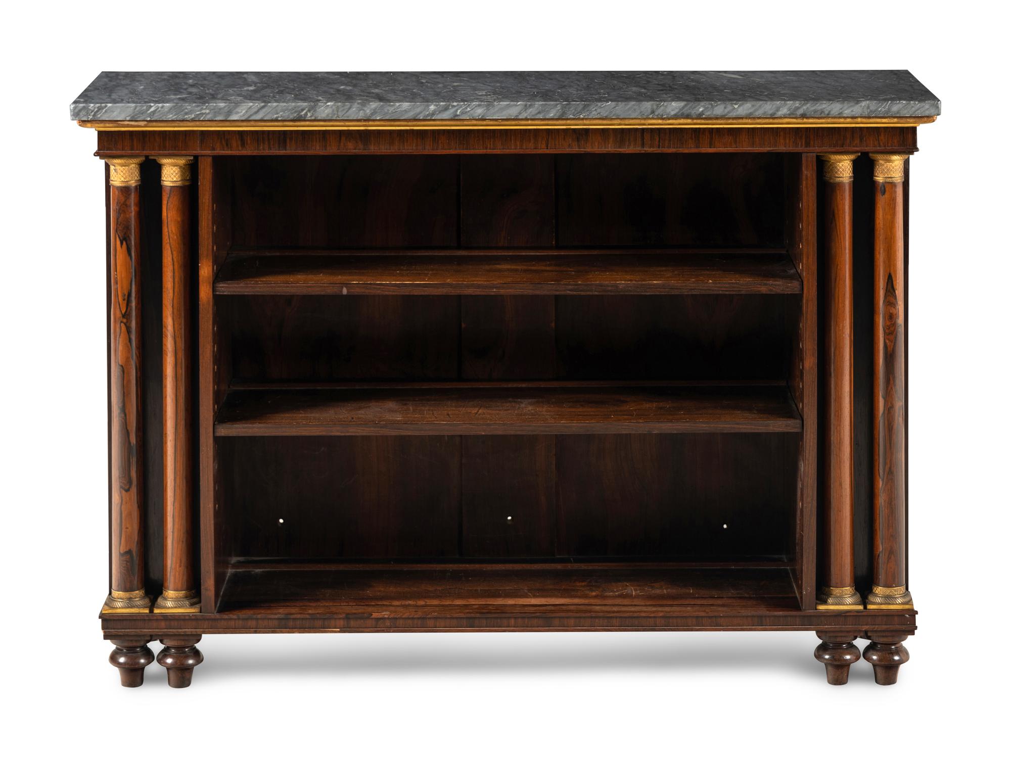 A Regency Rosewood Marble-Top Open Bookcase