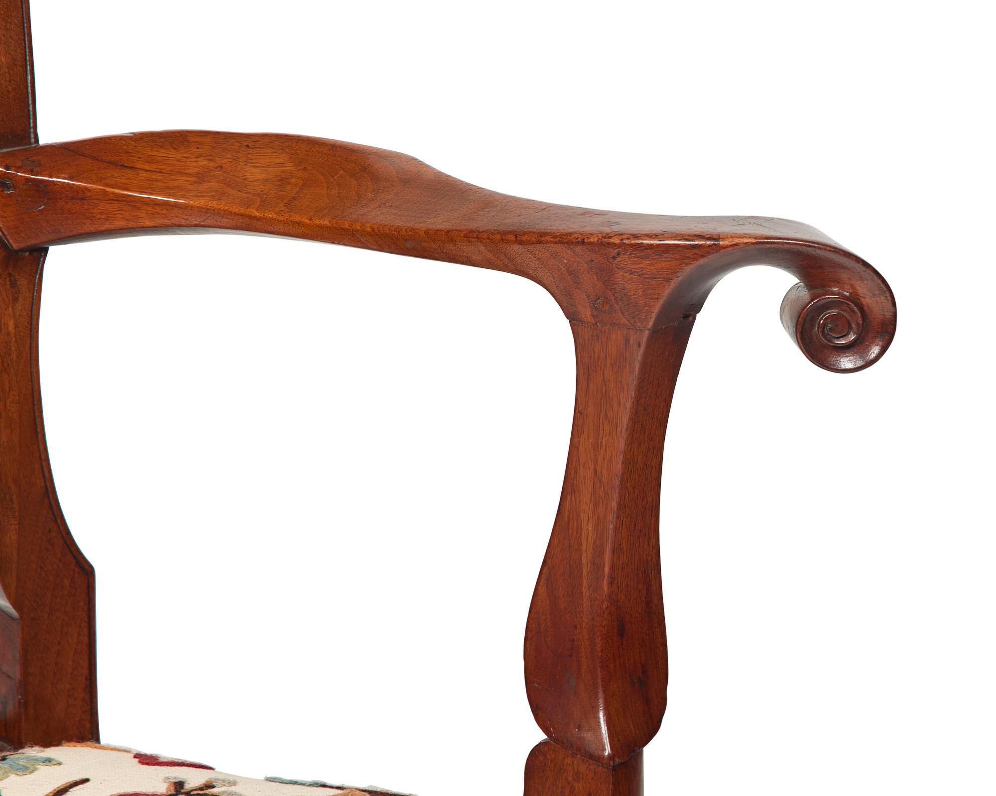 A Queen Anne Carved Walnut Armchair