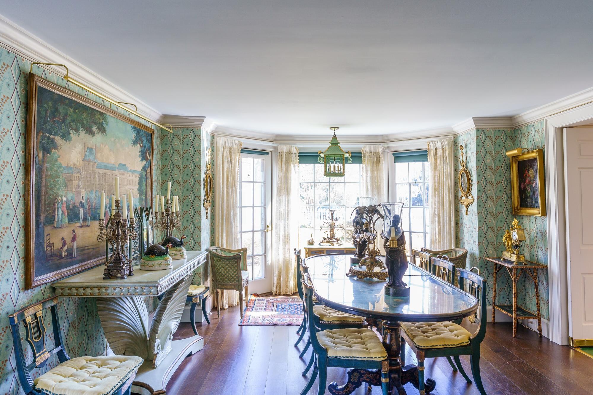 A French Painted Wallpaper Panel Depicting Scene with Architecture and Figures
