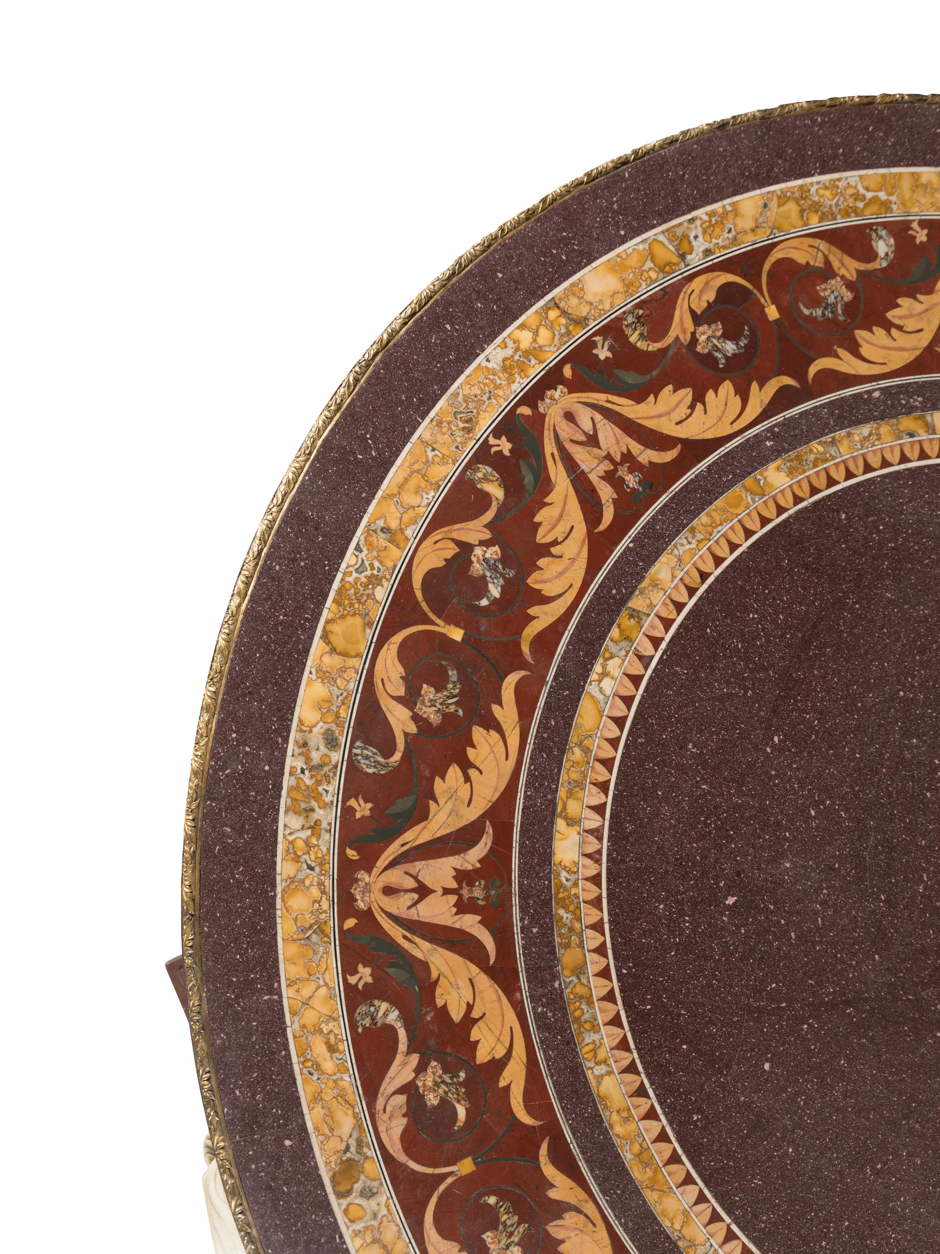 A Neoclassical Style Pietra Dura and Carved Marble Center Table