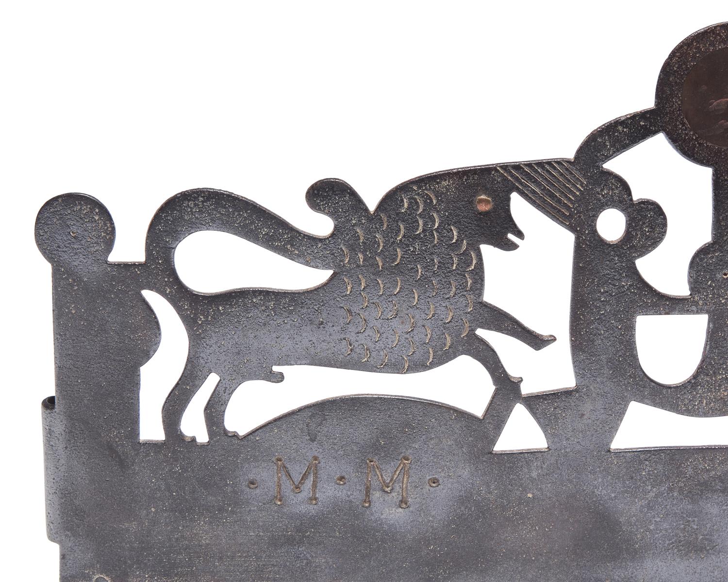 A Copper-Inlaid Wrought Iron Kitchen Wall Rack, French, Early 19th Century