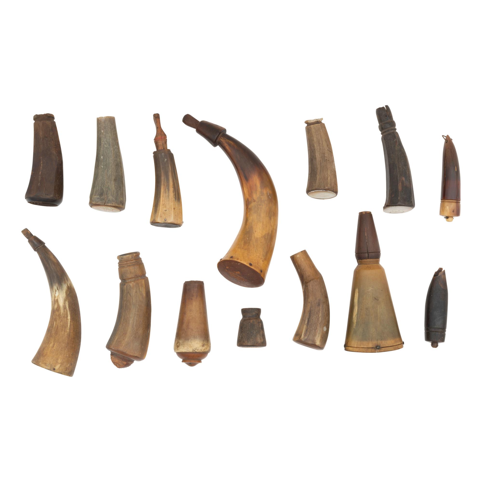 Lot of 11 Small Powder Horns
