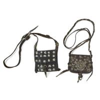 Two leather bags with silver studs and milagros South American, probably Peru, late 19th/early 20th century