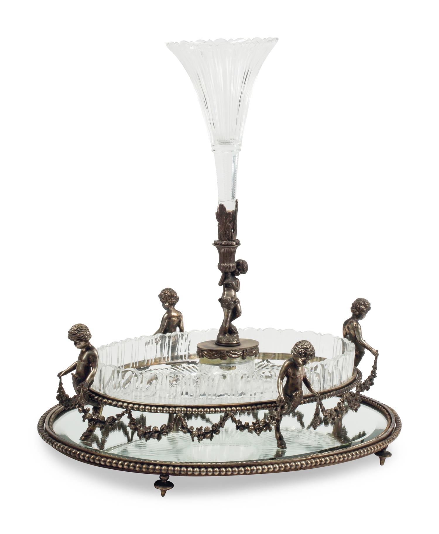 A Baccarat Silvered Bronze and Cut Glass Table Centerpiece